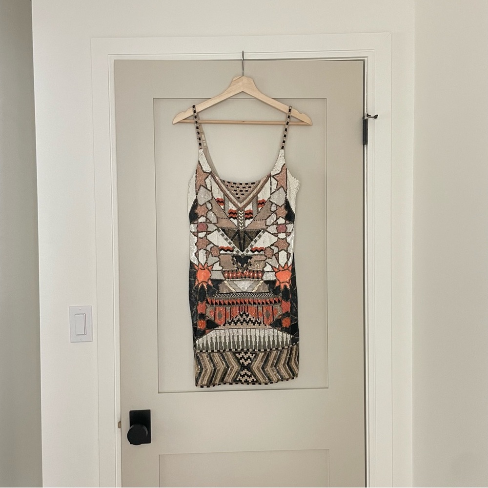 All Saints Aztec Sequin Hand Embelished Mini Dress size 4